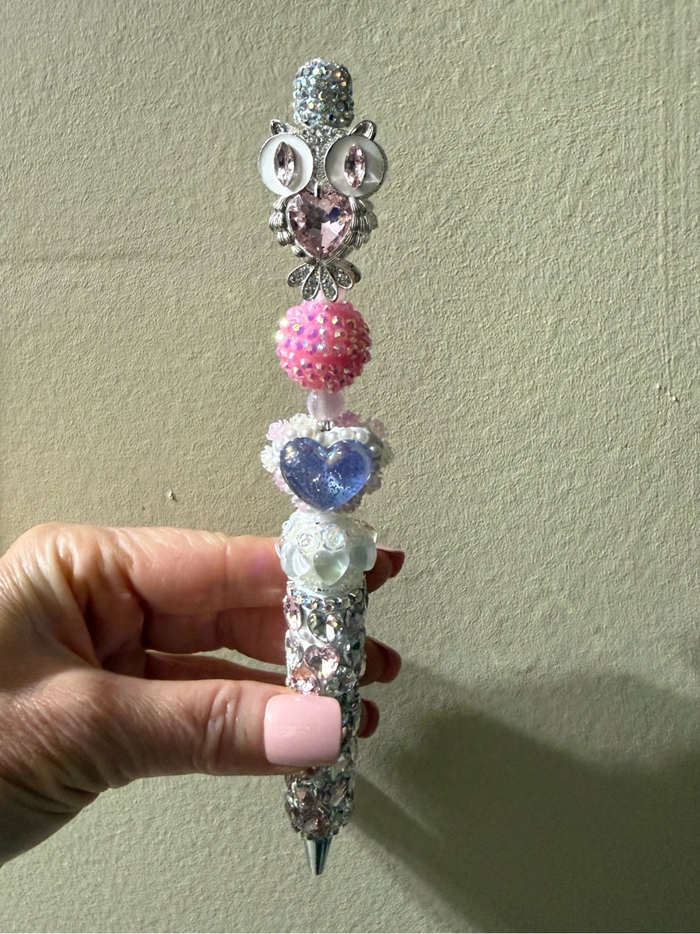 Handcrafted Pink and Silver Decorative Owl Pen